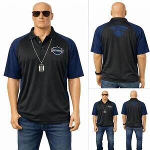 Harley Davidson Mens 3XL Vintage Black Blue 3 Button Henley Shirt Embroidered Ba